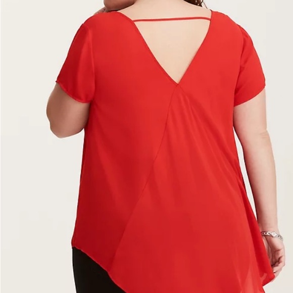 Torrid red georgette hi-lo inset top - Picture 5 of 7